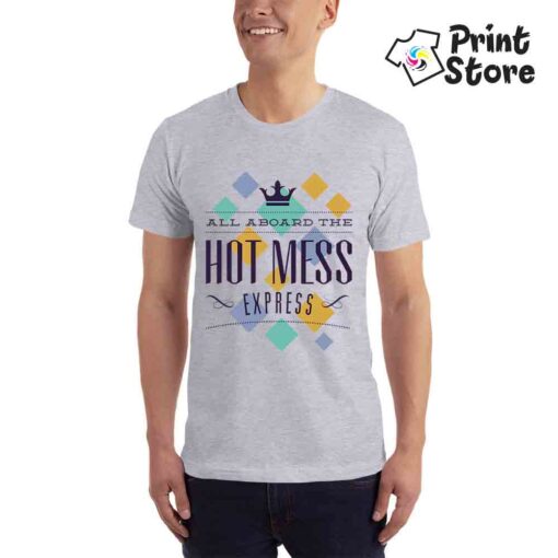 All aboard the hot mess express - muška siva majica