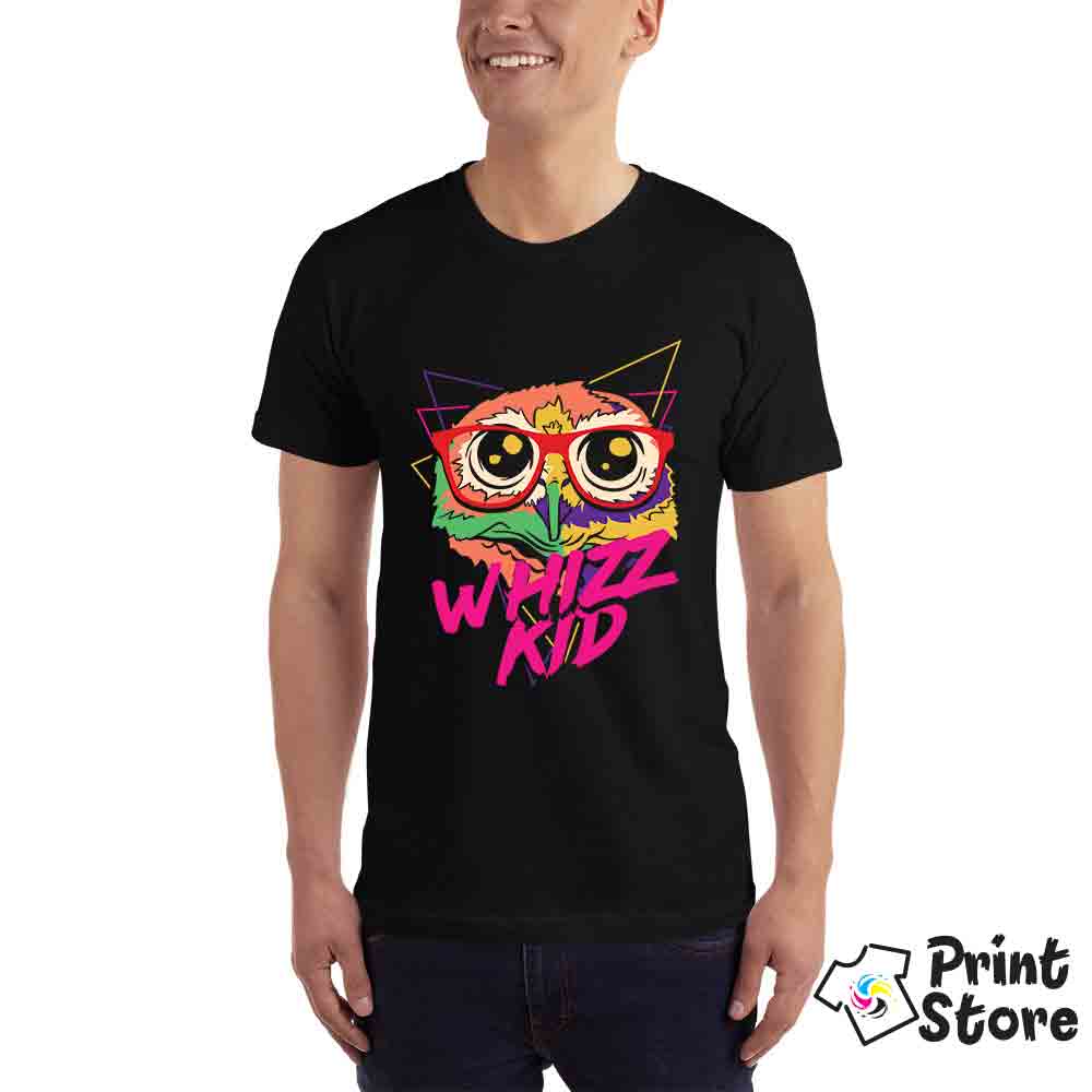 Muška crna majica Sova. Whizz kid. Prnt Store