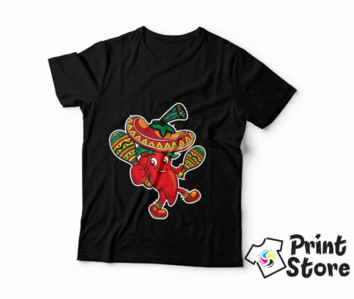 Crna majica sa meksičkom paprikom. Print Store