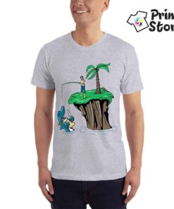 Muška majica sa motivima pecanja na pustom ostrvu. Majice po želji. Print Store