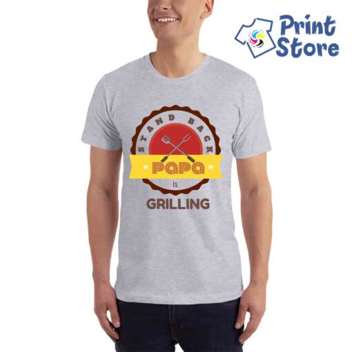 Muška siva majica Stand back PAPA is grilling - Print Store