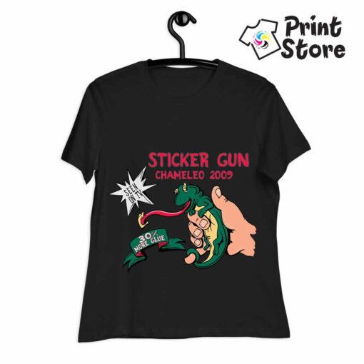 Ženske majice - Sticker gun chameleon