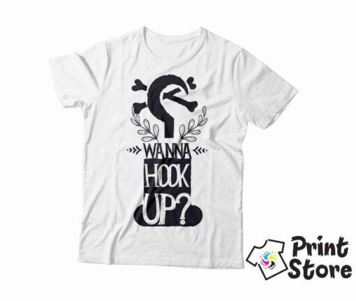Wanna hook up - muška bela majica