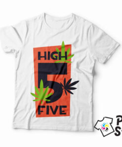 High five - muška bela majica. Print Store online majice sa natpisima.
