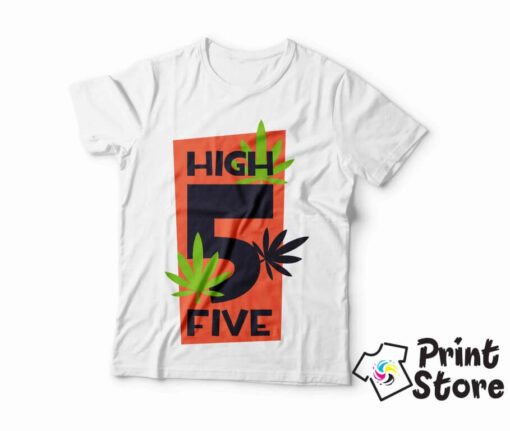 High five - muška bela majica. Print Store online majice sa natpisima.