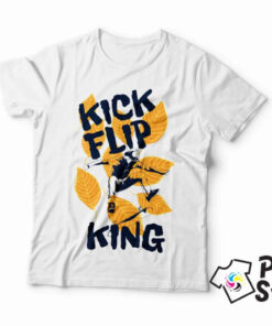 Bela skejterska majica, Kick flip king .