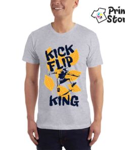 Kick flip king, siva skejterska majica.