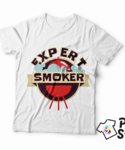 Muška bela majica Expert smoker. DTG štampa na majicama. Posetite online prodavnicu Print Store