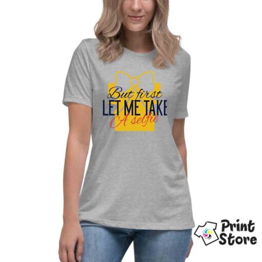 But first let me take a selfie ženska majica siva print store
