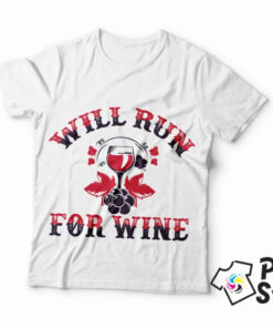 Will run for wine - muška bela majica. Print Store majice sa natpisima.