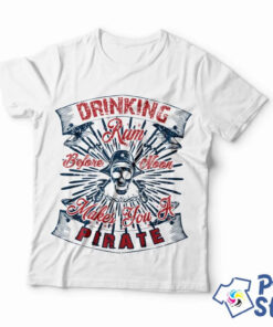 Drinking pirate - muška bela majica. Print Store majice sa natpisom.