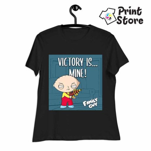 Ženska crna majica sa motivima animirane serije Family Guy. Victory is mine!