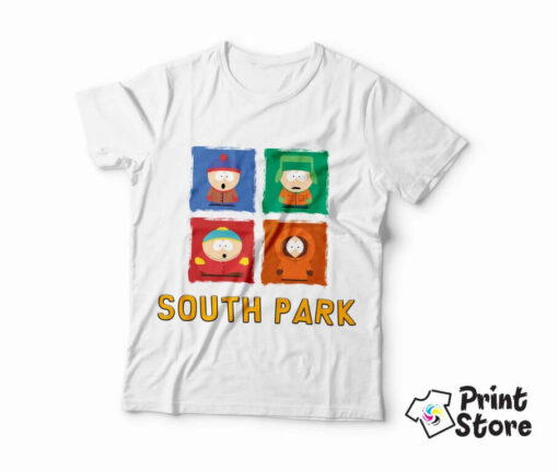 Muška bela majica sa motivom iz popularne animirane američke serije South Park. Online prodavnica Print Store