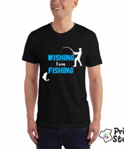 Wishing I was Fishing crna muška majica. Online prodavnica Print Store