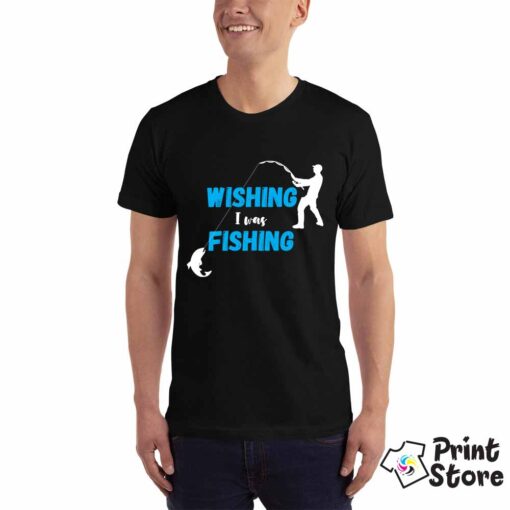 Wishing I was Fishing crna muška majica. Online prodavnica Print Store