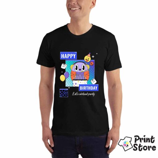Muška crna majica - Happy birthday let's virual party