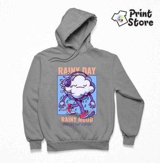 Muški sivi duks sa kapuljačom Print Store. Rainy Day Rainy Mood