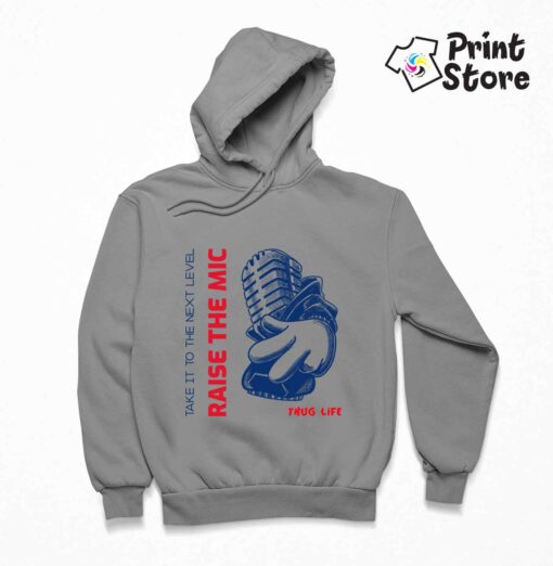 Muški sivi duks sa kapuljačom, Rais the mic. Print Store prodavnica dukseva