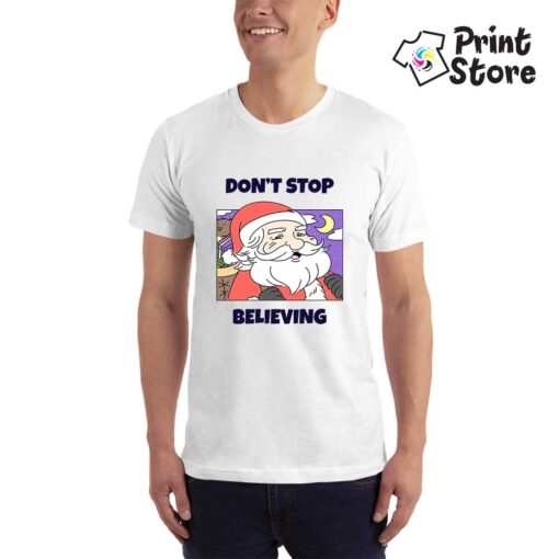 Don't stop believing bela muška majica. Print Store online shop novogodišnje majice