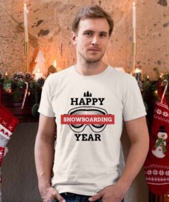 Happy snowboarding year -bela muška majica sa novogodišnjim motivom