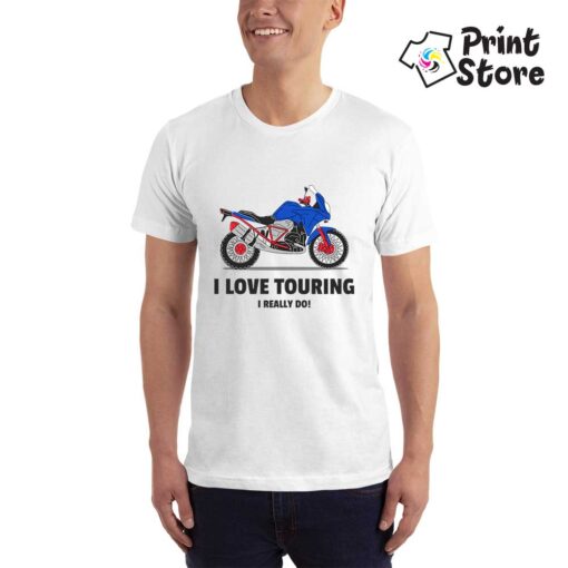I love touring I really do - bela muška moto majica