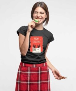 Meowy Christmas žense novogodišnje majice. Pokloni za novu godinu