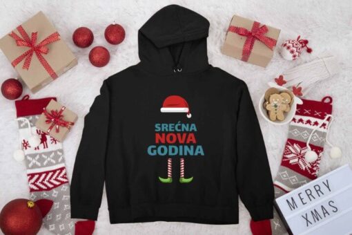 Novogodišnji crni duks sa kapuljačom - Srećna nova godina