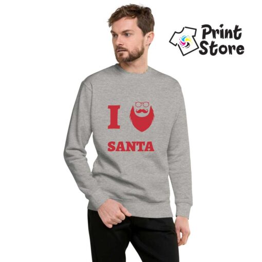 I love Santa sivi muški duks. Upotpunite novogodišnji outfit sa duksevi iz online shopa Print Store