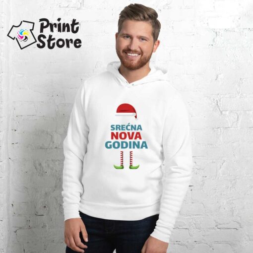 Novogodišnji duks beli sa kapuljačom - Srećna nova godina