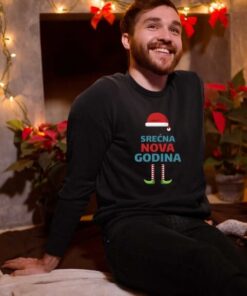 Srećna nova godina crni muški duks. Super novogodišnja ponuda u Print Store online prodavnici.