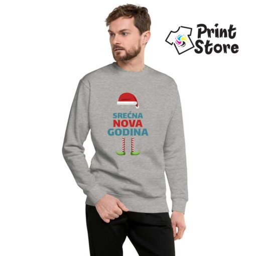 Srećna nova godina sivi muški duks. Idealan poklon za novogodišnje praznike.