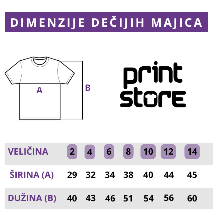 Dimenzije dečijih majica Print Store