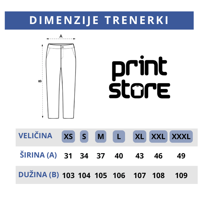 Dimenzije trenerki Print Store