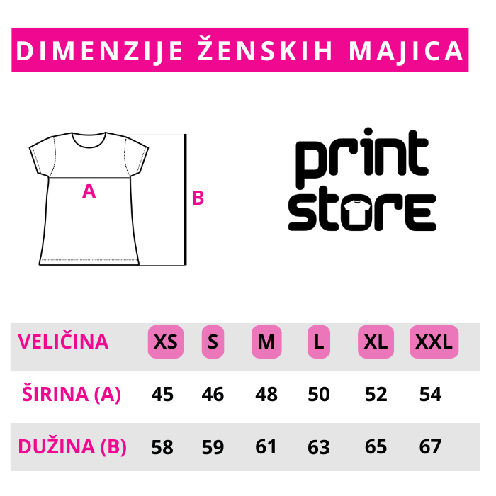 Dimenzije ženskih majica Print Store
