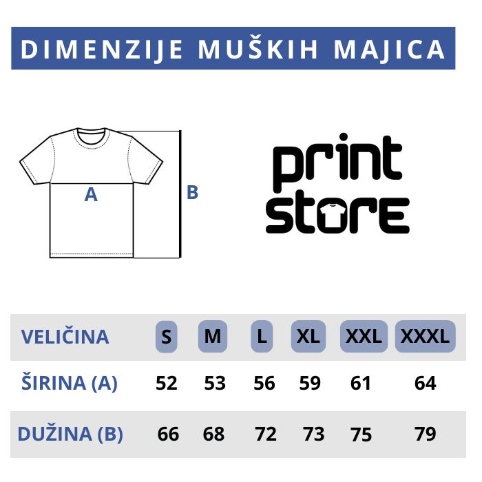 Dimenzije muških majica Print Store